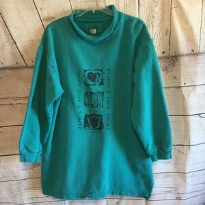 Chico’s Pure & Simple Teal Green Graphic Sweatshirt Slipover Size 2 or XL